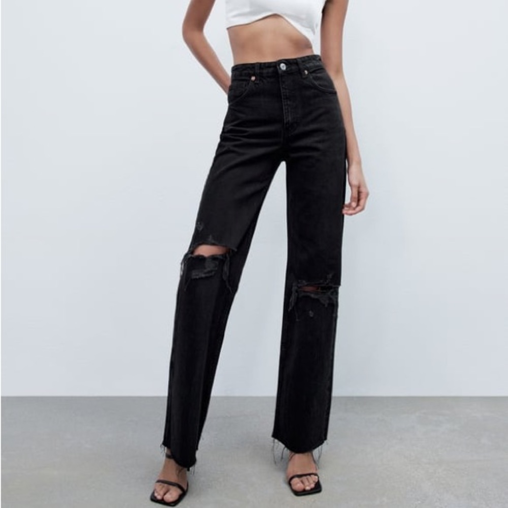 Zara Ripped Wide Leg Jeans